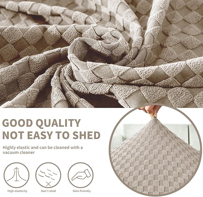 YEMYHOM Stretch Individual Cushion Covers Sofa Seat Cushion Slipcovers Soft Couch Cover Replacement Large Checkered Furniture Protector with Elastic Bottom (3 Pc Cushion Cover, Khaki) - Image 3