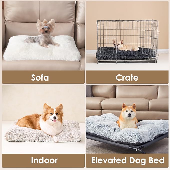 EHEYCIGA Fluffy Dog Crate Bed for Small Dogs, Plush Crate Pad, Brown | Calming Anti Anxiety Small Dog Bed, Washable Soft Warm Faux Fur Crate Mat with Non-Slip Bottom - Image 6