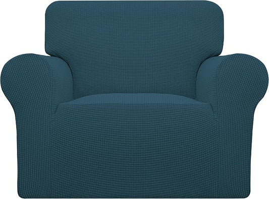Easy-Going Stretch Chair Sofa Slipcover 1-Piece Couch Sofa Cover Furniture Protector Soft with Elastic Bottom for Kids, Pet. Spandex Jacquard Fabric Small Checks (Chair, Deep Teal) | 1-Piece Couch Sofa Cover Furniture Protector for Living Room Soft wit... by Easy-Going