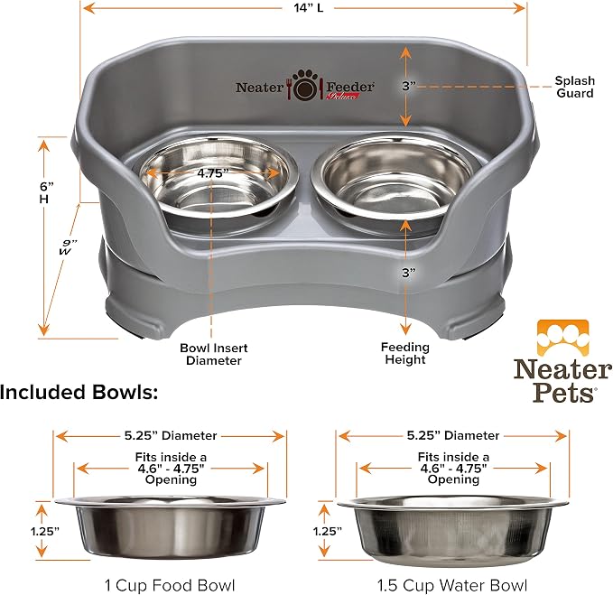Neater Pet Brands Neater Feeder Deluxe Mess Proof Cat Bowls Elevated, Made in USA, No Spill Raised Bowls for Indoor Cats, Stainless Steel Food and Water Bowl Set, Pet Dish Feeding Station, Gunmetal - Image 8