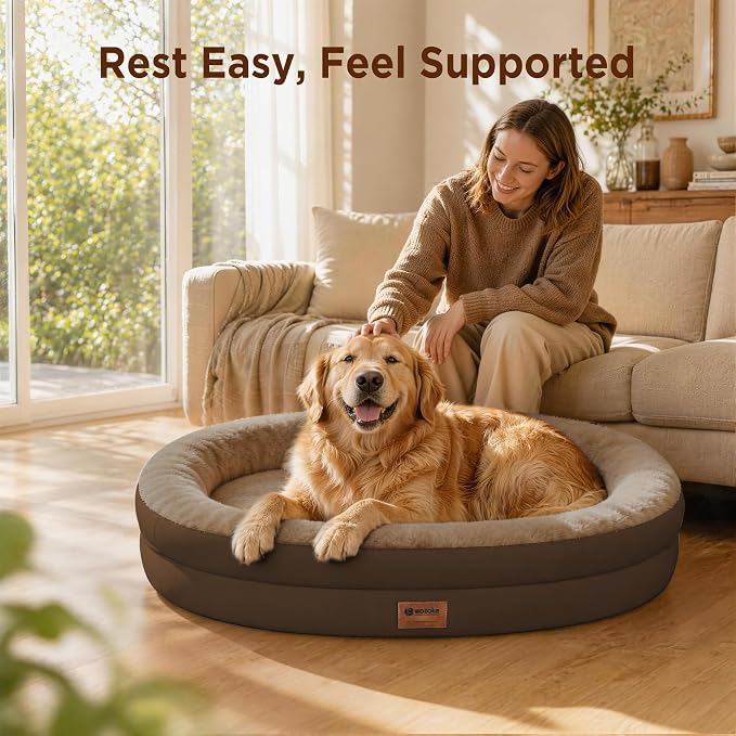 Waterproof Orthopedic Dog Bed for Large Dogs, Coffee | Supportive Crate Foam Relieves Joint Pressure, 360°Bolsters, Waterproof Inner,Washable Cover, Non-slip Bottom - Image 5