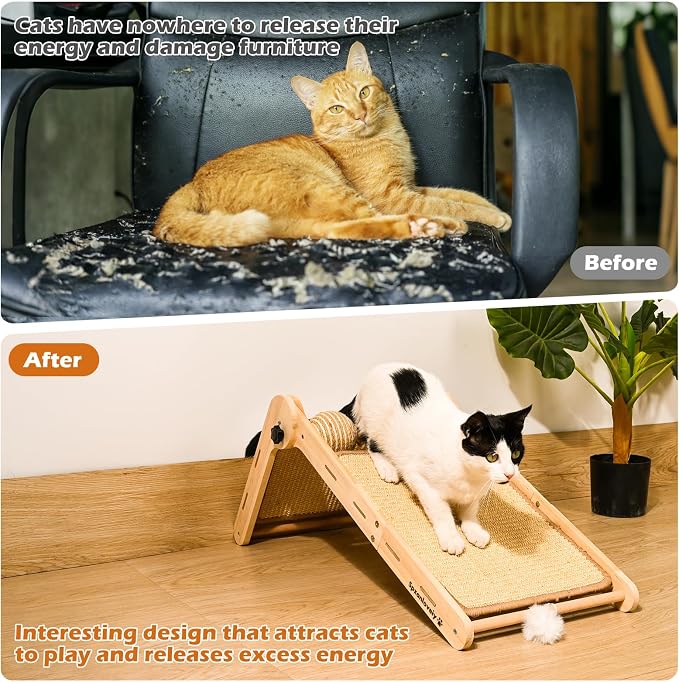 Cat Scratcher, 180°Angles Cat Scratcher, 23.6'' Cat Scratch Pad W/Toy Balls, Cat Scratch Pad for Indoor Cats Kitties, Cats Scratching Board W/Adjustable Shape,2-Sided Sisal Design - Image 4