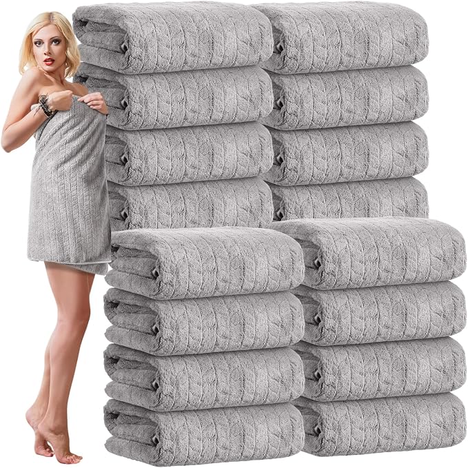 SmoothNovelty 16 Pack Microfiber Bath Towels Bulk 27'' x 60'' Oversized Size Bath Towel Highly Absorbent Extra Large Soft Drying for Beach Shower Summer Salon Sport Gym Party (Wheat,Light Grey) by SmoothNovelty
