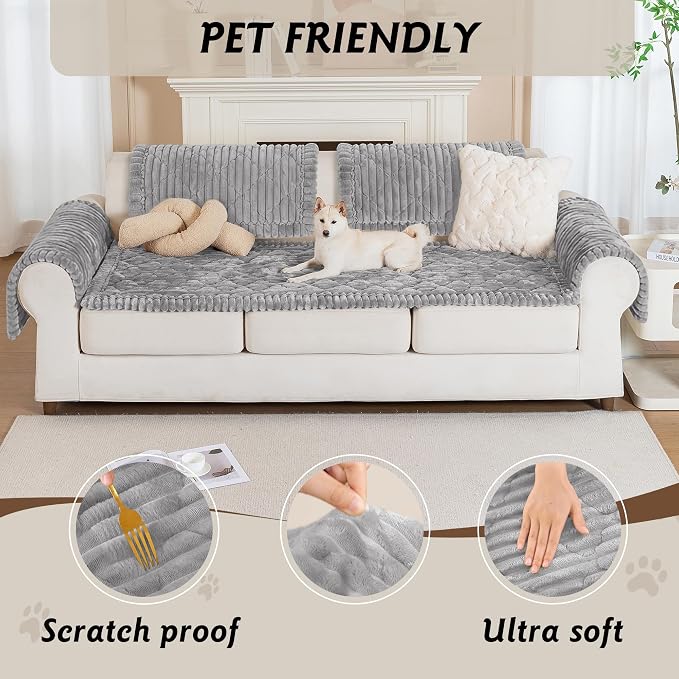 PuTian 100% Waterproof Fuzzy Couch Cover for Dogs Light Grey 27.6"x27.6" | Pet Friendly Dog Mat for Couch, Waterproof Sofa Protector, Scratch Resistant Furniture Cover for Dogs, Machine Washable - Image 3