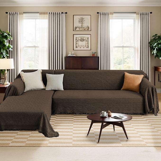 HOMERILLA 2 Piece Sectional Couch Cover for L Shape Sofa Chocolate L | Washable Fabric, Anti-Pet Hair, Stain & Wear Resistant, Multiuse Sofa Blanket Protector, Pet Friendly Easy Installation - Image 9
