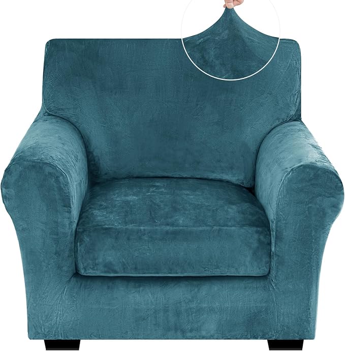 XINEAGE 2-Piece Velvet Armchair Sofa Cover,Couch Cover for Dog,Peacock Blue | 1 Cushion Chair,Stretch Non-slip Elastic, Pet-friendly, Washable, Fast Setup, Soft Plush Fabric, Furniture Protector. by XINEAGE