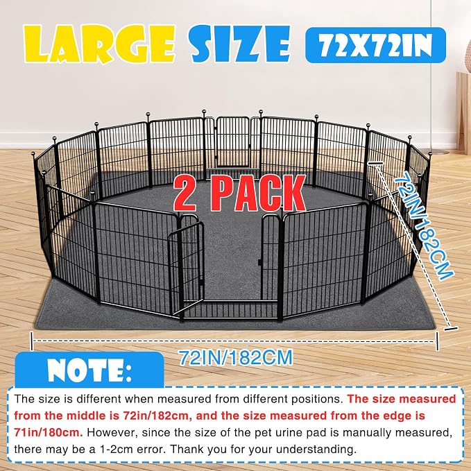 2 Pack Extra Large Washable Pee Pads for Dogs 72"x72" Reusable Dog Mat for Floor Non-Slip Waterproof Pee Pads for Dogs Fast Absorbent Pet Whelping Pads Puppy Playpen Mat for Incontinence, Housebreak - Image 2