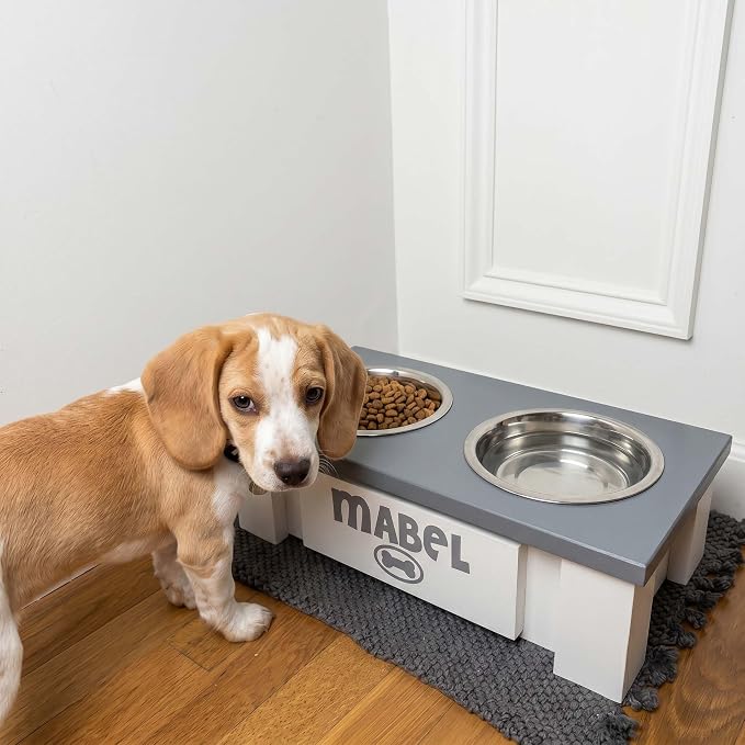 Elevated Dog Bowls for Small Dogs, Personalized Food Stand for Toy Breed | Farmhouse Style, Elevated Wood Stand, Storage Container, Stainless Steel Bowls, Raised Anti-Slip Feeder, Made in USA - Image 3
