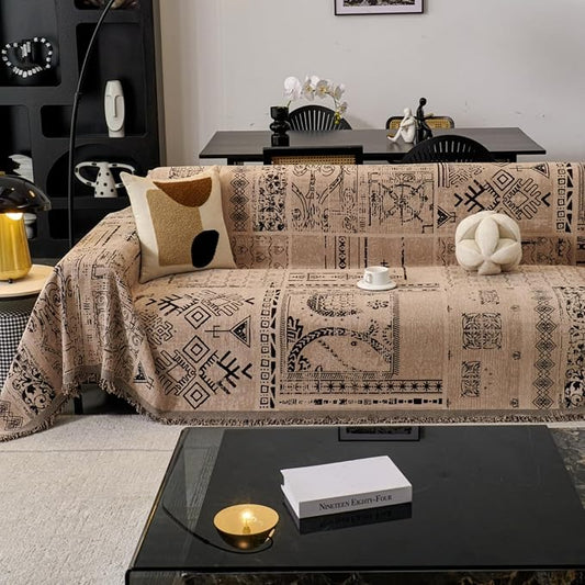 Aztec Boho Couch Cover for 3 Cushion Sofa, Vintage Western Coffee Reversible Couch Cover Sectional L Shape, Farmhouse Home Decor Chenille Non Slip Washable Large Couch Protector for Dogs 71"x118" by Besaomeom