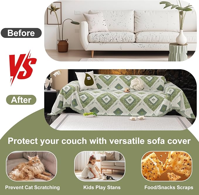 ROOMLIFE Couch Cover Boho Sofa Covers for 3 Cushion Couch Washable | Furniture Protector Sofa Couch Cover for Dogs, Soft Breathable Sofa Slipcover, Couch Throw Blankets with Tassels 71''X134'' - Image 6