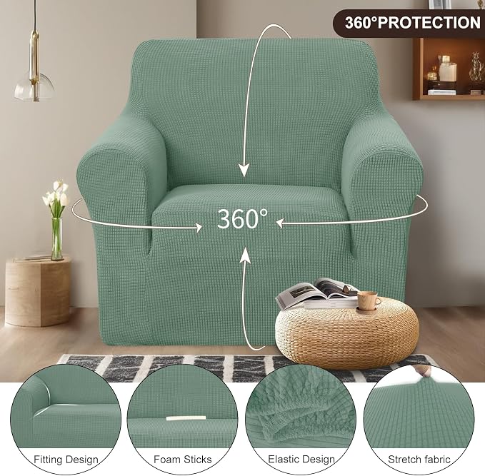 U-NICE HOME Stretch Recliner Chair Cover Armchair Slipcover, Cyan | Furniture Protector, 1-Piece Chair cover, Washable, Pet friendly, Polyester Spandex Jacquard fabric - Image 3