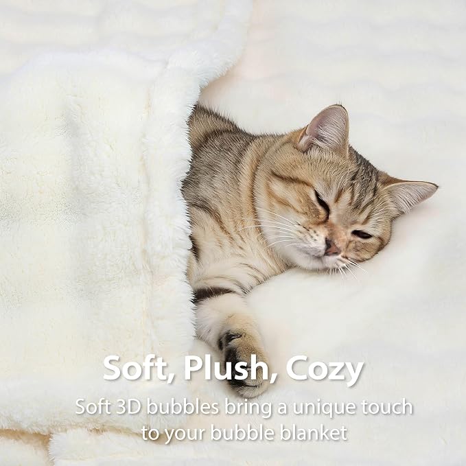 Dog Blankets Washable Pet Blanket - Fluffy Fuzzy Cat Puppy Blanket with Premium 300GSM 3D Fleece Bubble for Pet Kitten Doggy, Cream, 60x80IN - Image 4