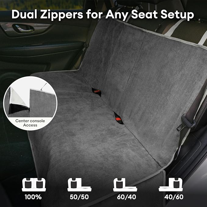 FUNNY FUZZY Dog Car Seat Cover for Back Seat, Back Seat Pet Cover for Dogs Waterproof, Scratchproof Dog Backseat Cover, Non-Slip Bench Car Seat Protector, Universal Fit Most Cars, SUVs, Trucks, Grey - Image 5