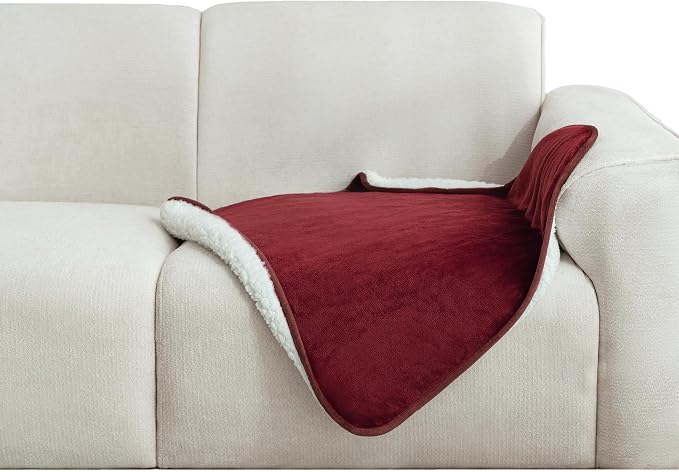 gogobunny Waterproof Pet Blanket for Small Dogs and Cats, Reversible Sherpa Fleece Soft Plush Throw for Couch Protection, Washable Furniture Protector (Romantic Red, 30x30 inches) by gogobunny