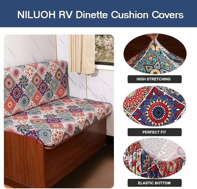 NILUOH RV Dinette Cushion Covers,Stretch Camper Cushion Slipcovers Replacement Sofa Cushions Washable Loveseat Slipcovers for Travel Trailer Couch (2 Bench Cover & 2 Backrest Cover, Color24) - Image 2