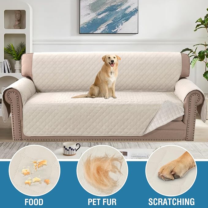 H.VERSAILTEX Sofa Covers for 3 Cushion Couch, Dog Couch Protector, Furniture Covers for Pets, 100% Waterproof Cover with Non-Skid Backing & Elastic Straps(Sofa, Coconut Milk) - Image 3