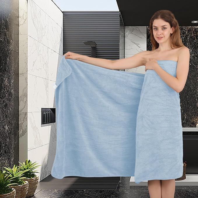 Smuge Ultra Soft Bath Towel Set of 4, Blue Extra Large Textured Microfiber Luxury Towels 35x70 in, Quick Dry, Highly Absorbent, Fluffy, Oversized, for Bathroom Shower Pool Hotel Beach - Image 2
