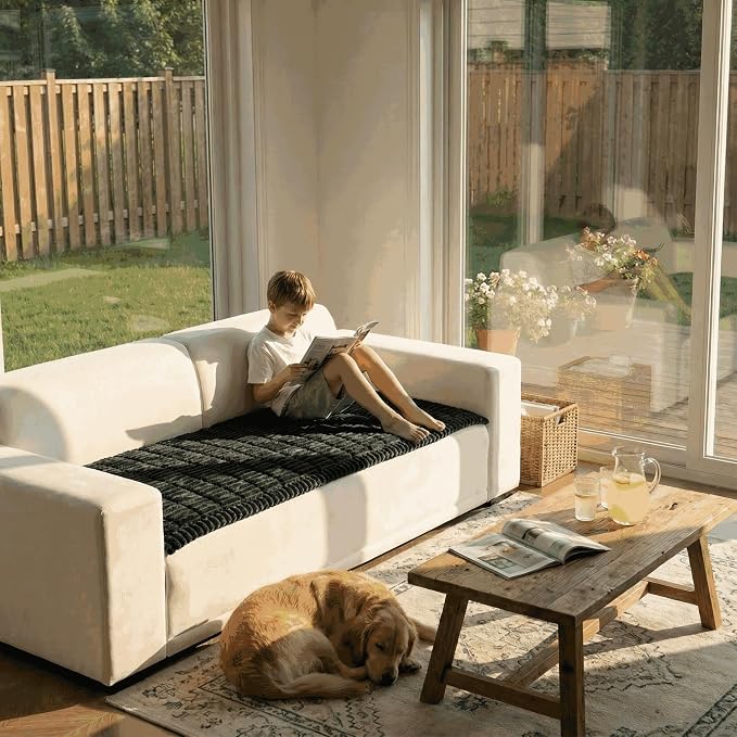 Fuzzy Pet Couch Cover for Sofa,Non Slip Sofa Cover Pet Friendly Couch Covers for Dogs Washable Protector for Pets Mat Dog Bed Mats (Black, 27.6"x27.6") - Image 2
