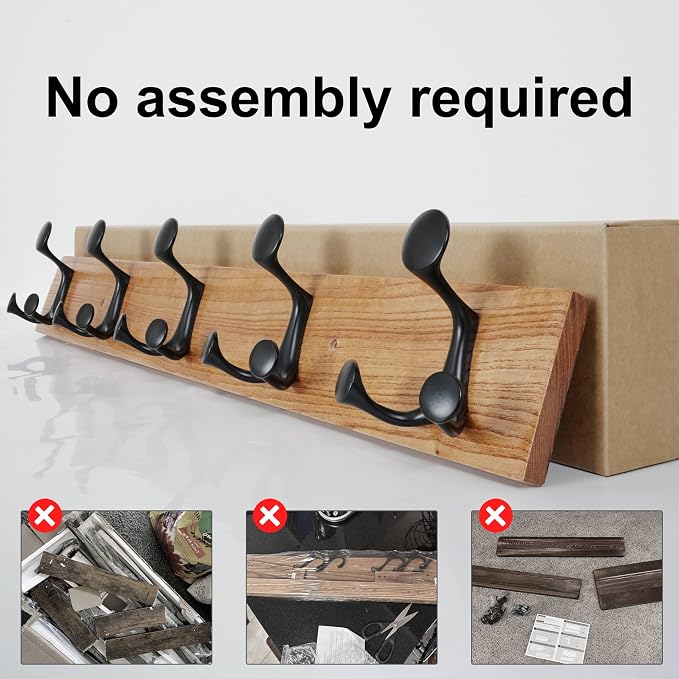 SKOLOO 30-Inch Wood Coat Rack Wall Mount with 5 Triple Hooks - Ideal for Family Entrances, Classrooms, and Pet Supplies Storage - Perfect Coat Hooks for Wall, Black on Natural - Image 5