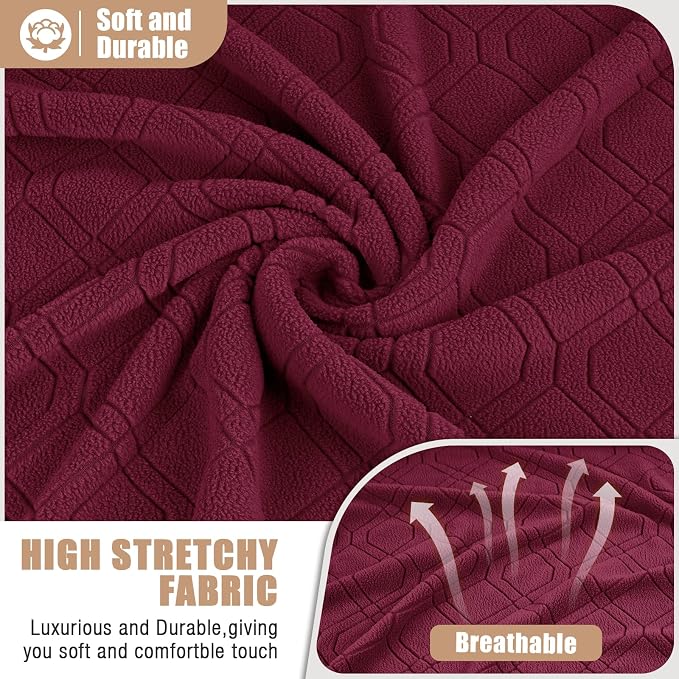 VANSOFY Recliner Loveseat Cover with Middle Console Stretch Reclining Sofa Slipcover for 2 Seat Jacquard Reclining Couch Sofa Covers Furniture Protector with Elastic Straps Bottom (Burgundy) | 4-Pieces, Soft Furniture Protector, Washable Slipcover with... - Image 3