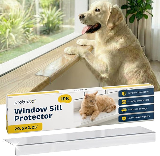 PROTECTO Window Sill Protector from Dogs & Cats, 29.5 x 2.25 in | Clear Window Guards from Cats Scratching, Chewing & Clawing - Keep Your Sills Smooth & Paws Safe - Strong Window Sill Cover by protecto