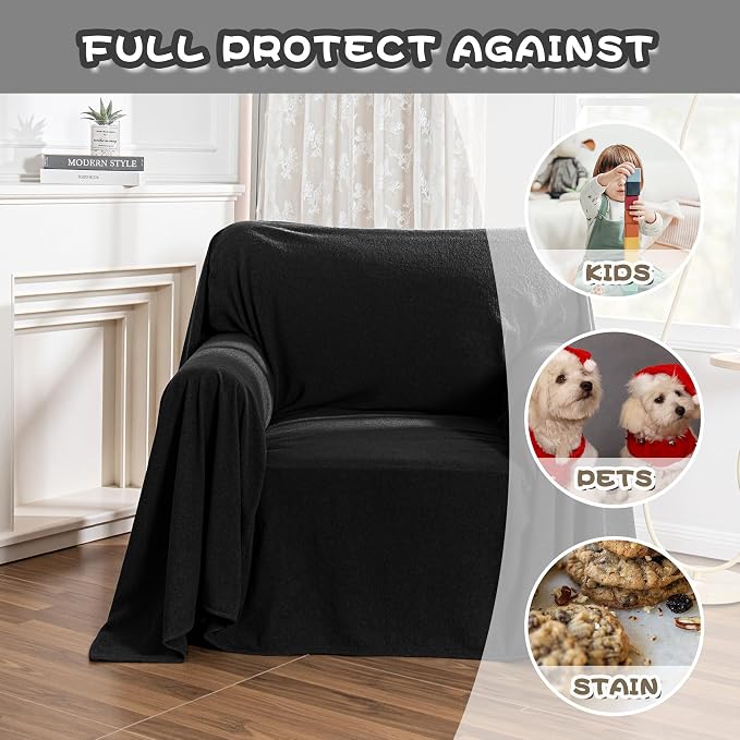 MYSKY HOME Black Couch Covers for Reclining Couch, Non-Slip Sectional Sofa Cover for Dog, Couch Covers for Sofa, Pet Couch Protector, Chair Covers Sofa Slipcovers Washable Furniture Covers, 71"x 91" - Image 3