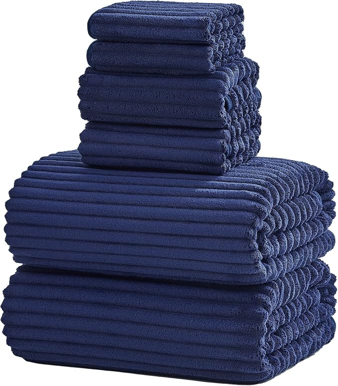 6 Piece Bath Towel Set, 30"x60" Towels, Navy Blue | Microfiber,Quick dry, Highly Absorbent,shower towels for bathroom gym,2 large Bath towels,2 hand towels,2 washcloths by NALIVO