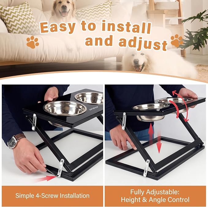 Elevated Dog Bowl, Adjustable Height and Tilt Angle Dog Bowl Stand | Precisely Adjust Height And Tilt Angle, Easy To Clean, Equipped With 2 Stainless Steel Food Bowls, Sturdy And Durable. - Image 4