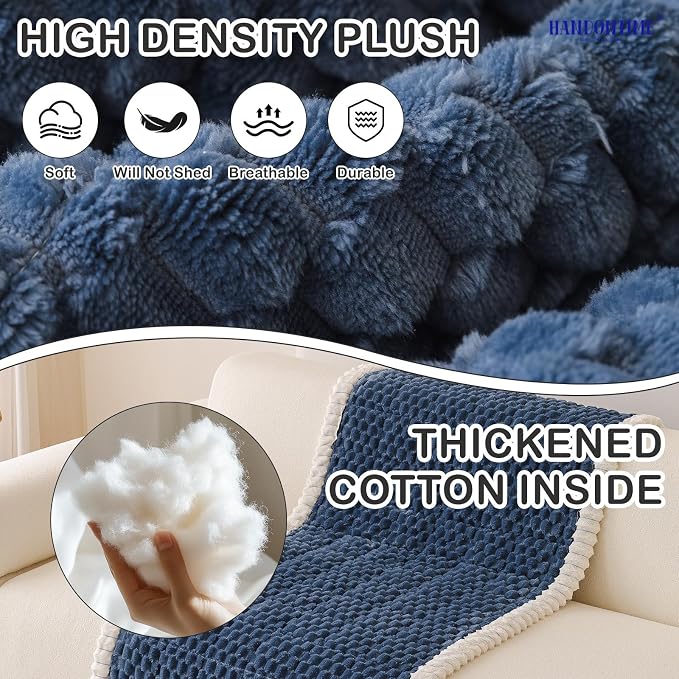 HANDONTIME Pet Couch Cover Fuzzy Sofa Covers for Pets, Couch Covers for Dogs, Washable Dog Sofa Cover Protector, Jacquard Fuzzy Non Slip Cushion Slipcover Pet Friendly (Navy, 27.6" x 59.1") - Image 2