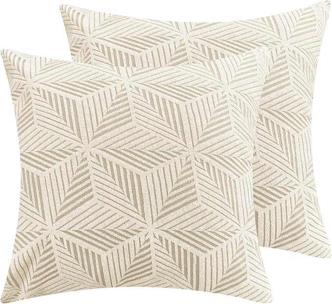 YEMYHOM Pack of 2 Throw Pillow Covers 18 x 18 Inch High Stretch Jacquard Pillowcase for Couch Sofa Living Room Home Decor, Beige by YEMYHOM