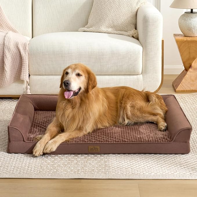 COZY KISS Dog Beds for Extra Large Dog, XXL Bolster Pet Couch with Waterproof Lining, Egg Crate Foam Sofa for Pets Up to 150 lbs, U-Shaped, 48x35x8 inch, Brown by COZYKISS