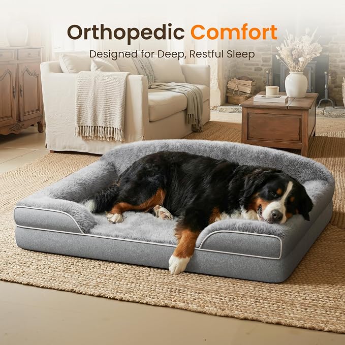 Orthopedic Dog Bed for Giant&Multiple Dogs, 53x42 XXXL Extra Large Dog Bed | Egg Crate Foam for Pressure Relief, Cozy Bolster Sofa Design, Waterproof Washable Cover, Non Slip Bottom, Light Grey - Image 2
