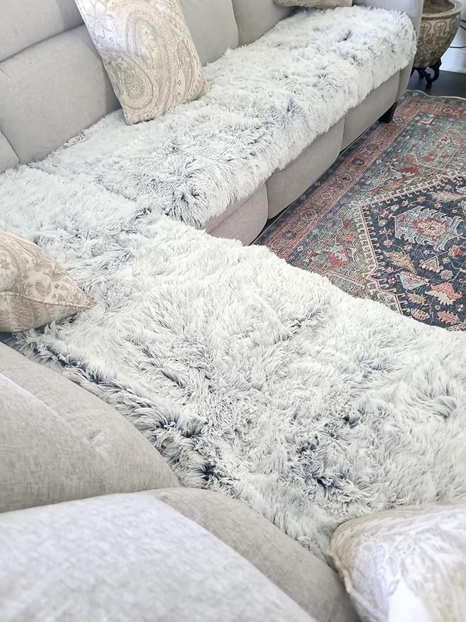 Dogs/Cats Bed Mats, Dog Pad Washable Removable Couch Cover with Anti-Slip Back, Plush Long Fur Mat, Perfect for Small, Medium and Large Dogs.(Magic Gray, 30"x70") - Image 3
