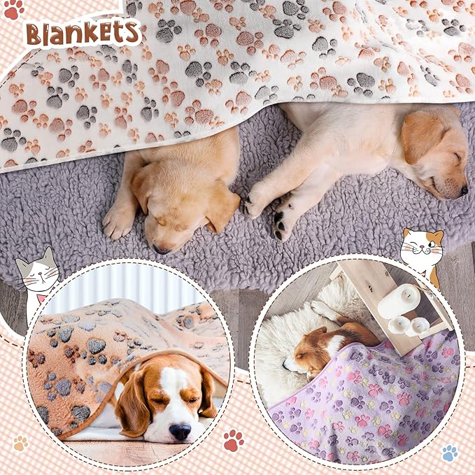 Tatuo 4 Pack Fleece Dog Blankets for Puppy Cats Multi-Size Sleep Mat for Pet Guinea Pig Soft Washable Warm Crate Bed Puppy Teething Toys Print Pattern Blanket Indoor(Mixed Color,40 x 63 Inch,Paw) - Image 6