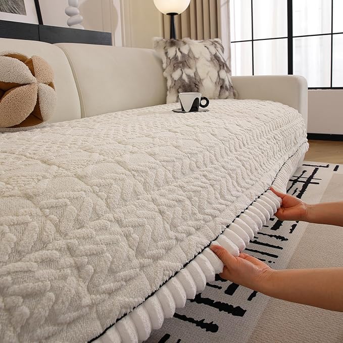 Non Slip Couch Covers for Dogs, Pet-Friendly Washable Couch Covers for 3 Cushion Sofa Pet Couch Cover (White, 35.4'' x 83'') - Image 5