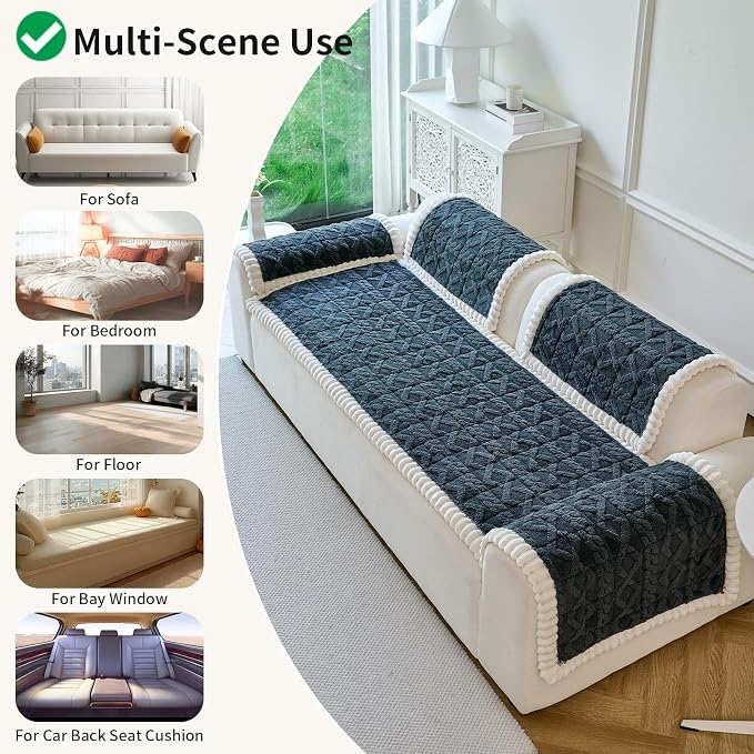 Fuzzy Couch Covers for Dogs, Non Slip Thick Dog Couch Cover Protector, Plush Pet Couch Covers for Sofa Washable, Soft Sofa Cushion Slipcovers Pet Friendly(1PC, Dark Grey, 27.6”x94.5”) - Image 5