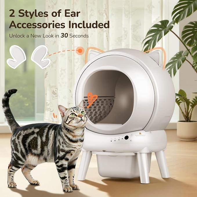 Automatic Self Cleaning Litter Box, Cat Litter Box with APP Control, 65L Globe & Dual Safety Sensors, Robot Litter Box, 1 Roll Garbage Bags and Litter Mat, <35DB, for Multiple Cats, White - Image 5