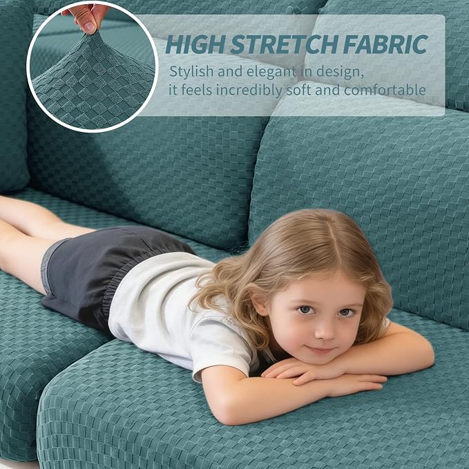 YEMYHOM Couch Cushion Covers for Sofa, Stretch Sectional Back Cushion Covers Washable Thick Furniture Protector Sofa Slipcovers for Pets (1PC Back Couch Cover, Peacock Blue) - Image 3