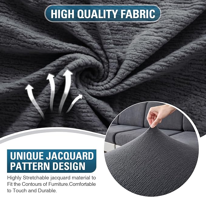 Sectional Couch Covers Stretch Cushion Covers Washable Wear-Resistant Universal Sofa Slipcovers Furniture Protector Separate Seat Chaise Couch Cover (Dark Grey, 2 PC Armrest Covers) - Image 4