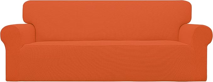 Easy-Going Stretch Couch Covers for Sofa Washable Large Orange | 1-Piece Sofa Covers for 3 Cushion Couch Furniture Protector Couch Slipcover Soft with Bottom for Kids Pets by Easy-Going