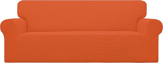 Easy-Going Stretch Couch Covers for Sofa Washable Large Orange | 1-Piece Sofa Covers for 3 Cushion Couch Furniture Protector Couch Slipcover Soft with Bottom for Kids Pets by Easy-Going