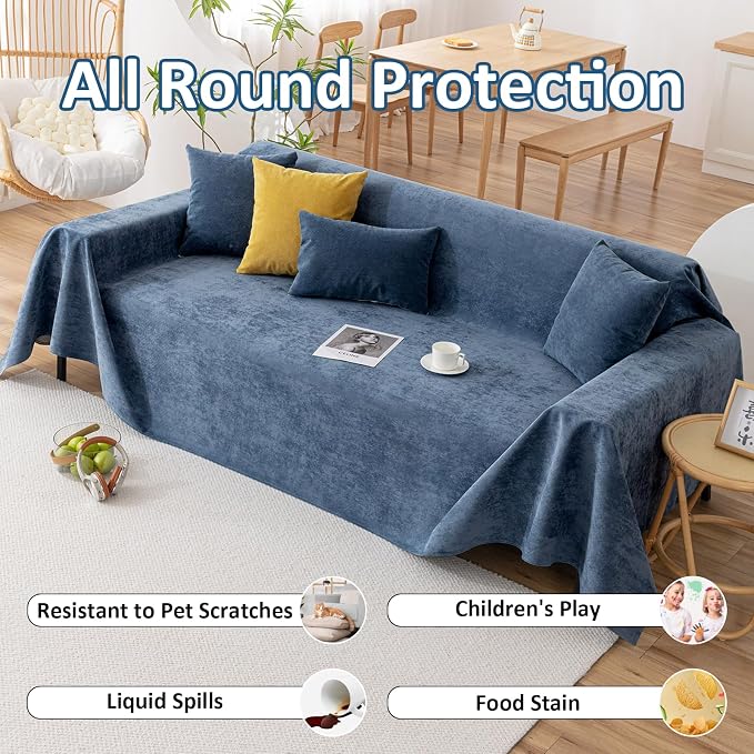 VClife Waterproof Dog Couch Cover Anti Slip Blue Sofa Cover, Durable Anti Pet Scratch Couch Covers for 2 Cushion Couch Sofa Washable Thick Sofa Slipcover Furniture Protector 71"X118" - Image 6