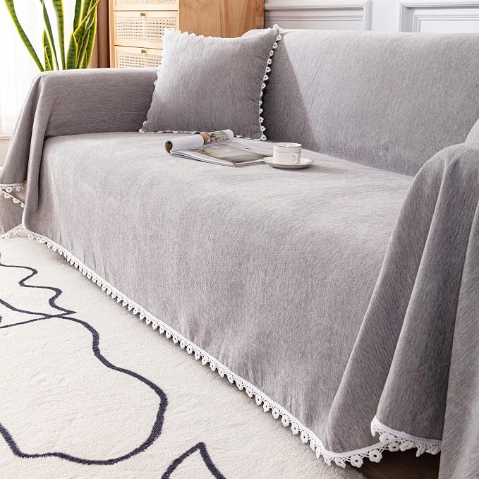 VClife Couch Cover Light Gray Chenille Sofa Cover for Dog Cat, Soft Breathable Couch Cover for 2 Cushion Couch Sofa Pet Friendly Loveseat Cover Washable Sofa Slipcover for Sectional Couch, 71"X118" - Image 9