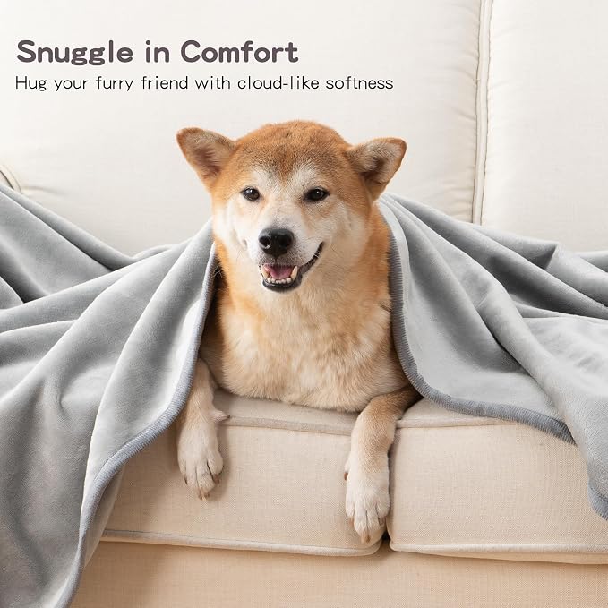 Waterproof Blanket for Couch Sofa Bed | Reversible Soft Flannel Throw Blanket for Medium Large Dogs Pet Leakproof, Protector for Crate, Travel, 50"x60", Light Grey - Image 7