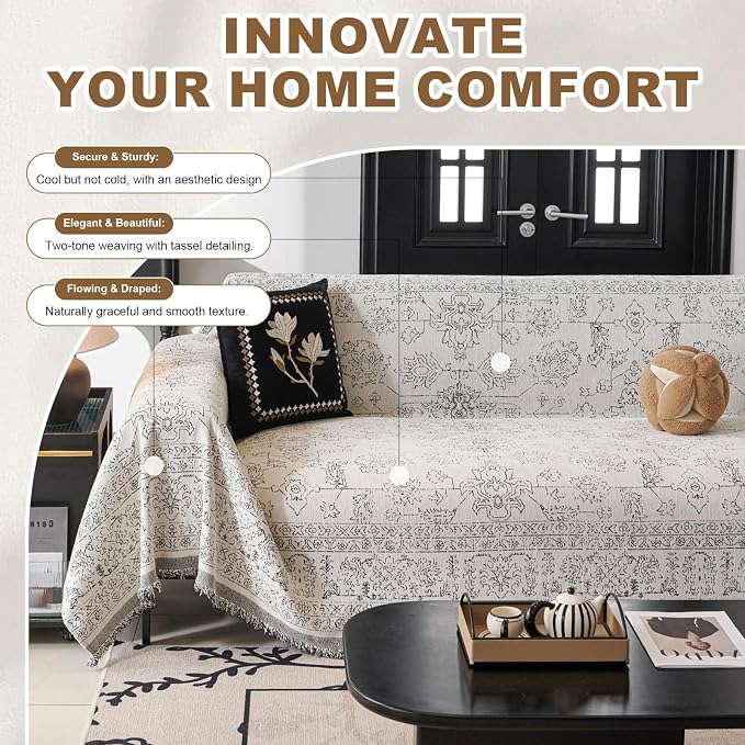 ROOMLIFE Couch Cover Boho Sofa Covers for 3 Cushion Couch Washable | Furniture Protector Sofa Couch Cover for Dogs, Soft Breathable Sofa Slipcover, Couch Throw Blankets with Tassels 71''X118'' - Image 3