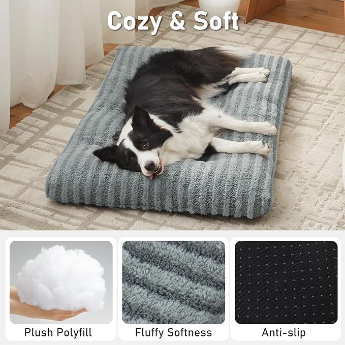 FURTIME Washable XXL Dog Bed for Extra Large Dogs, Giant Dog Crate Beds | Comfy Fluffy Kennel Pad Anti-Slip Pet Sleeping Mat, Machine Washable Dogs Pillow, 47"x29"x4", Gray - Image 2