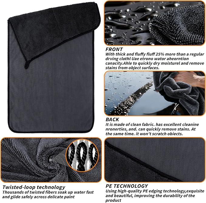 12 Pack Microfiber Car Towels, 24" x 16" Microfiber Cleaning Cloths 600 GSM | Thick Soft, Highly Absorbent, Quick Drying, Scratch-Free Detailing, Buffing, Polishing, Waxing for Cars Truck SUV RV Boat - Image 3