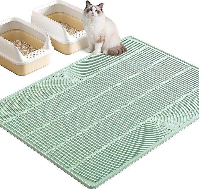 TRZZ XXL Cat Litter Mat, Large Silicone Waterproof Mat, Green | Non-Slip, Easy to Clean, Cat Litter Trapping Mat, Kitty Litter Catcher, Scatter Control, for Floor by TRZZ