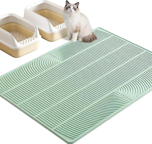 TRZZ XXL Cat Litter Mat, Large Silicone Waterproof Mat, Green | Non-Slip, Easy to Clean, Cat Litter Trapping Mat, Kitty Litter Catcher, Scatter Control, for Floor by TRZZ