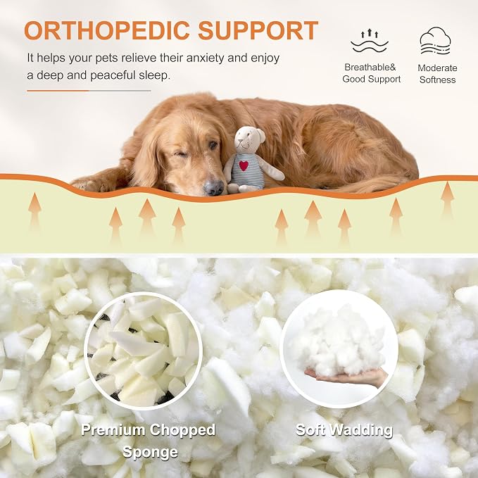 Cute Fluffy Dog Beds for Large Dogs, 35"x 22", Grey Paw | Thick Dog Bed for Crate Kennel, Pet Bed with Removable Washable Cover, Anti-Slip Bottom - Image 3